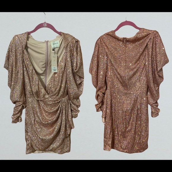 ROSE GOLD HOLOGRAPHIC SEQUINNED WRAP DRESS - Picture 2 of 8
